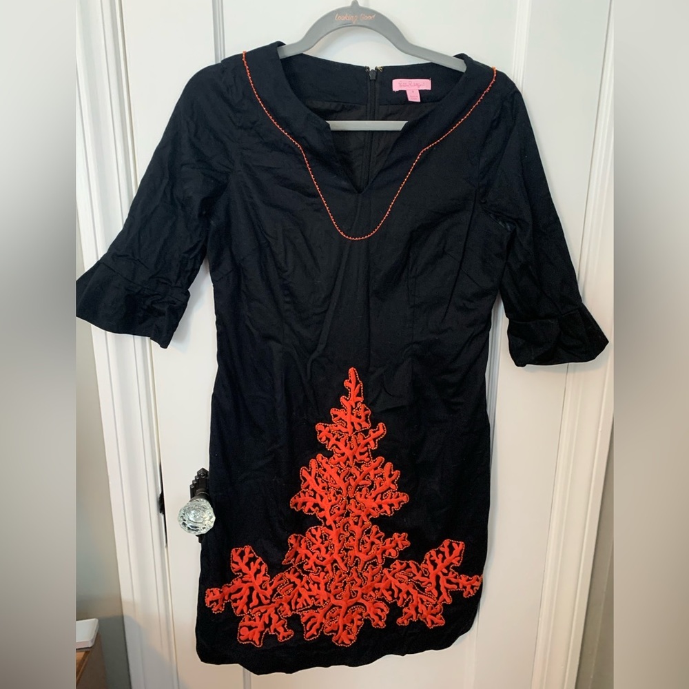 Women's 4 Lilly Pulitzer black coral embroidered & beaded dress